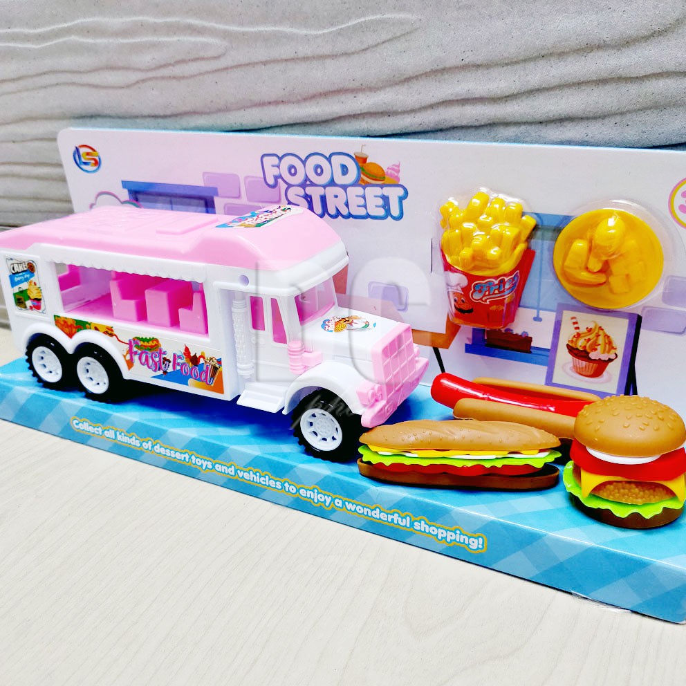 Food Street Truck Mainan Mobil Truk Makanan Burger Hot Dog Susun Stacking Burger Masak masakan