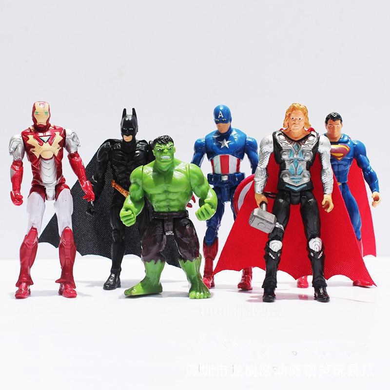 6pcs / Set Mainan Action Figure Super Hero The Avengers Thor Captain America Bahan PVC Untuk Koleksi