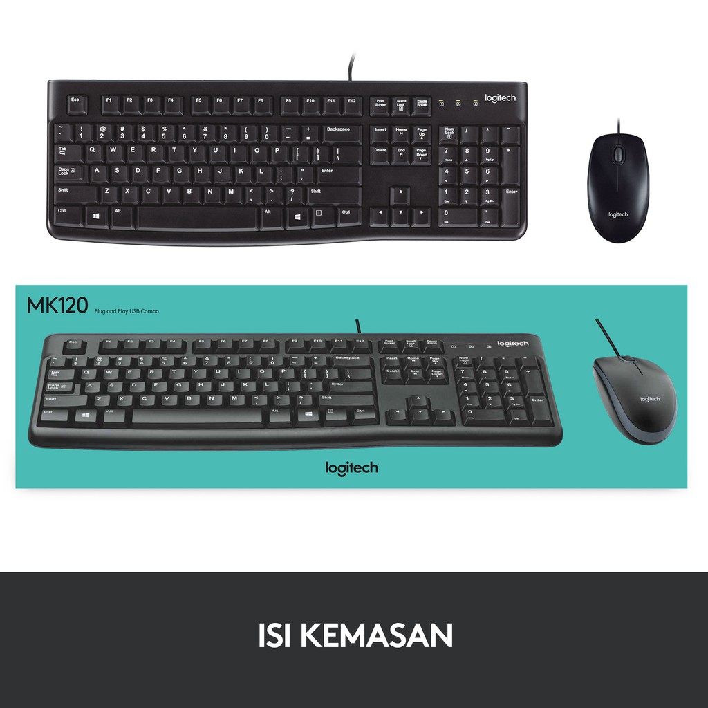 Logitech MK120 Keyboard Mouse Combo USB kabel Original