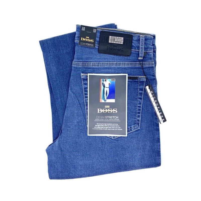 Celana Pria Jeans Original BOSS Standar Ngaret Warna Biru Muda Jeans Stretch - Regular Fit,Stretch