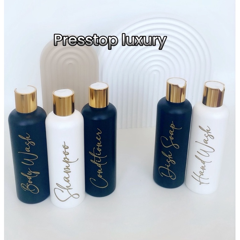 botol DOFF 250ml hitam putih GOLD CHIC . aesthetic bottle minimalist refill organizer tempat sabun cair pump luxury estetik