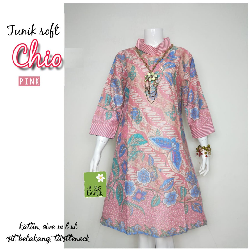 Tunik Soft Chio Pastel Santika #2 Afika Soft Bunga Turtleneck Batik Kantor Pesta Muslim Seragam