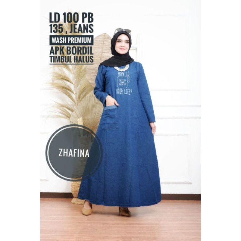 [Cantik03] Gamis jeans wanita terbaru jumbo ld102-116 | Gamis jins wanita | Dress jens jumbo