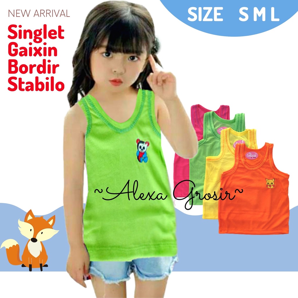 KAOS DALAM ANAK BORDIR WARNA STABILO BORDIR 0-6 BULAN GAIXIN SIZE S-ALEXA