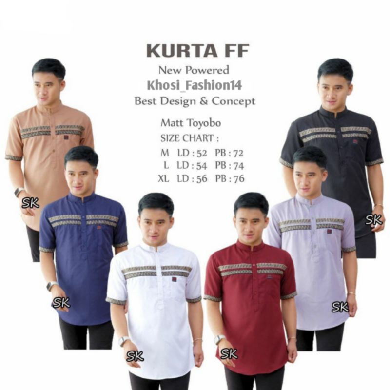 Baju Koko Kurta FF Lengan Pendek // Baju Koko Pria Dewasa