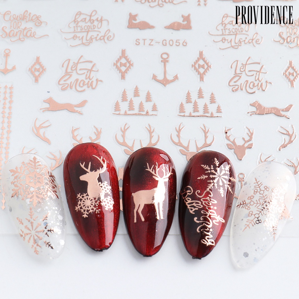 Providence 3Pcs Rose Gold Xmas Snowflake/Elk Nail Sticker Adhesive Decals Manicure Decor