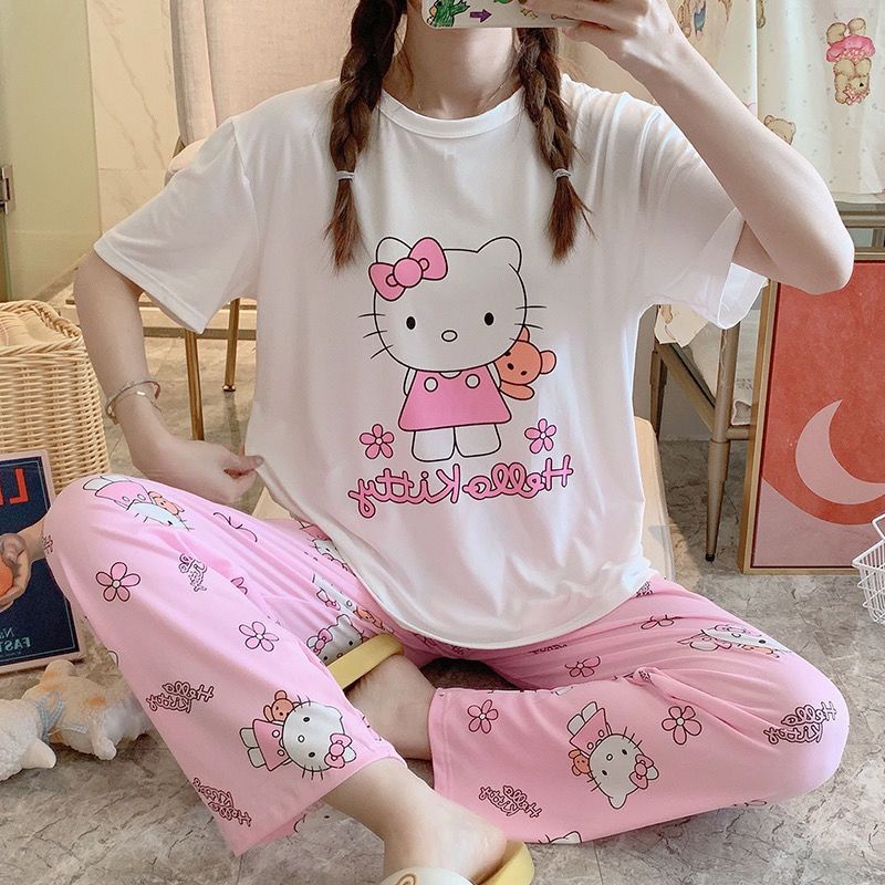Piyama OverSize Bahan Kaos Lengan Pendek Baju Tidur Wanita