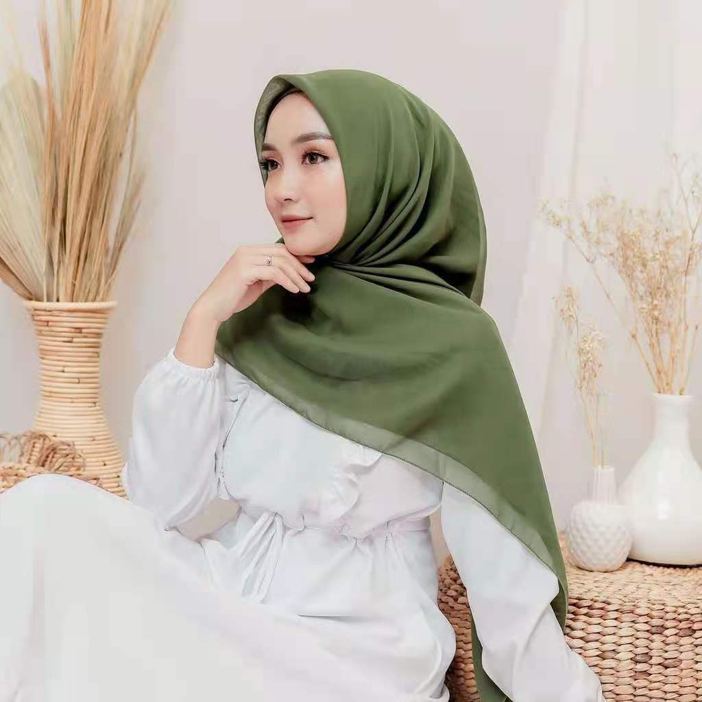 Jilbab Bella Square Segi Empat Daily Basic Hijab Kerudung Polos Polycotton Premium by Li Jimin Hijab-Army