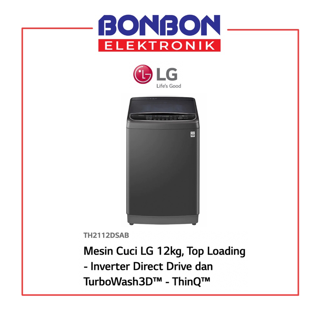 LG Mesin Cuci 1 Tabung 12KG TH2112DSAB / TH 2112 DSAB INVERTER