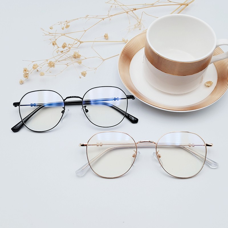 (YUZHU) Kacamata Hitam Warna Permen Bingkai Bulat Logam Fashion Korea INS Gaya Anti Blue Light Eyeglasses Untuk Wanita