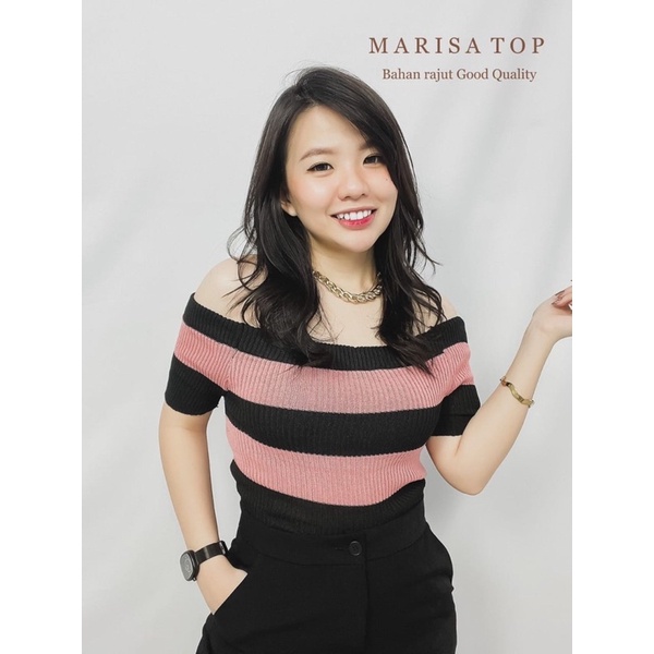 Marisa Top Rajut Sabrina Fashion Cewek Kekinian Baju Wanita