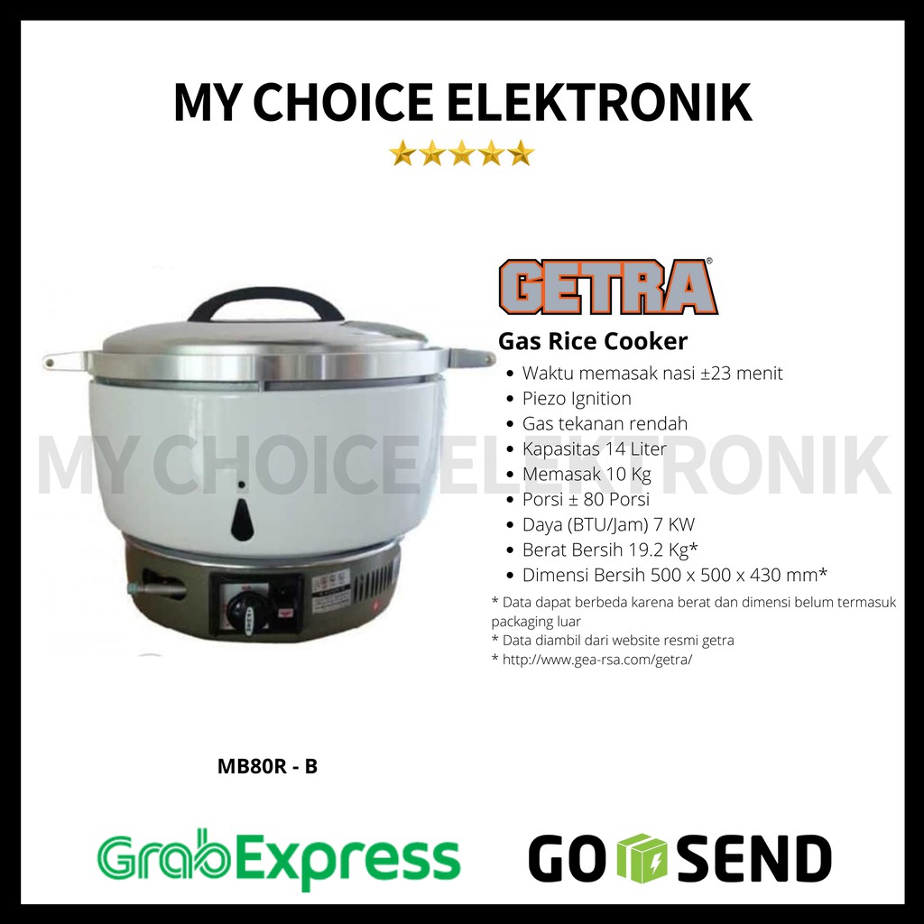 GETRA Gas Rice Cooker (LPG) 14 Liter MB80R-B