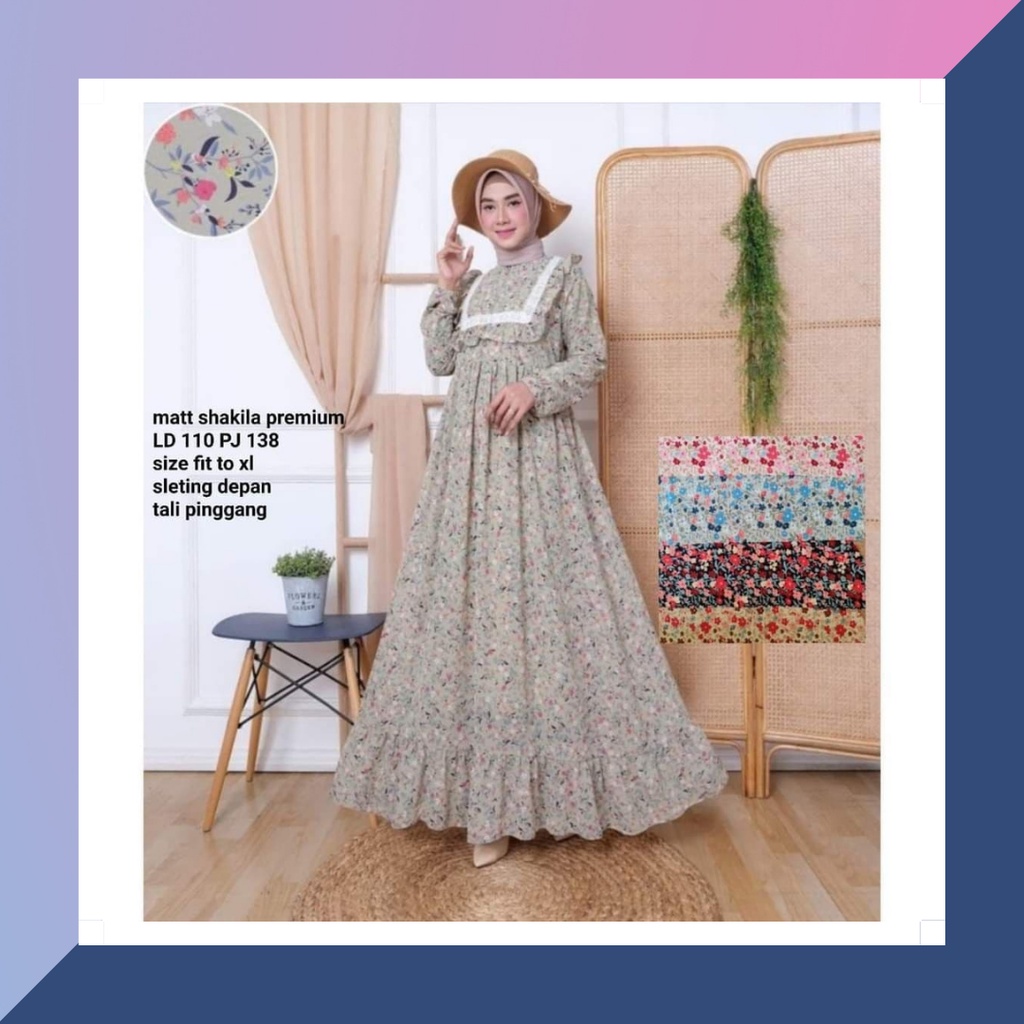 Gamis Baju Muslim Kondangan Cantik Shakila Bunga Renda 2 Bahan Shakila Premium Mix Renda Busui Lenga