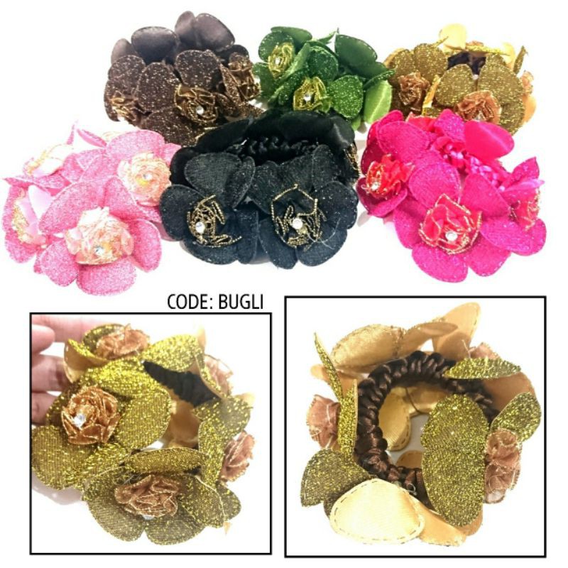 ikat rambut scrunchie bunga glitter permata bugli ikat rambut besar high quality
