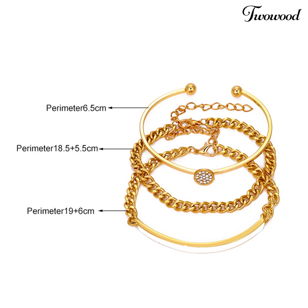 Twowood 3Pcs/Set Cubic Zirconia Opening Women Bracelets Alloy Shiny Adjustable Simple Bangles Jewelry Accessories