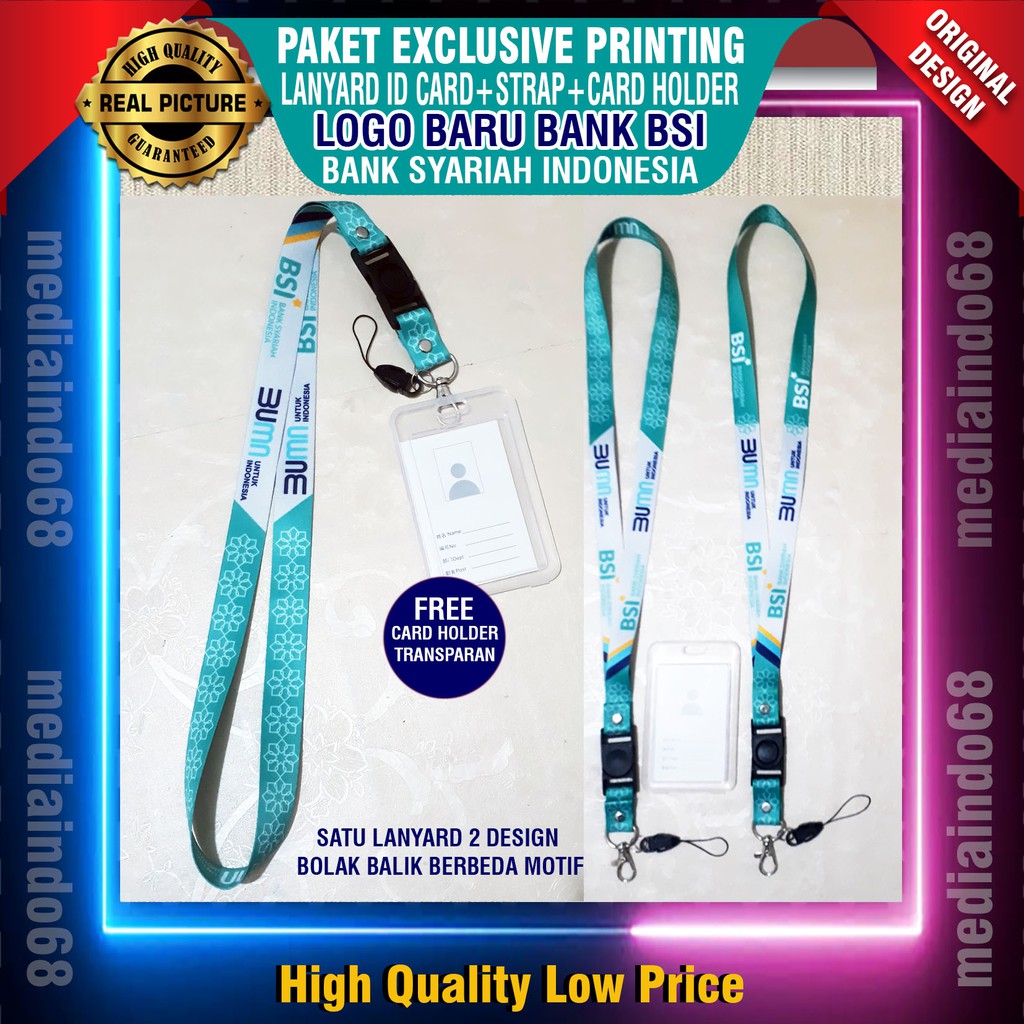 

Bank Syariah Indonesia (BSI) Lanyard, Strap ID, HP/Flashdisk Printing (Paket Lengkap Exclusive)