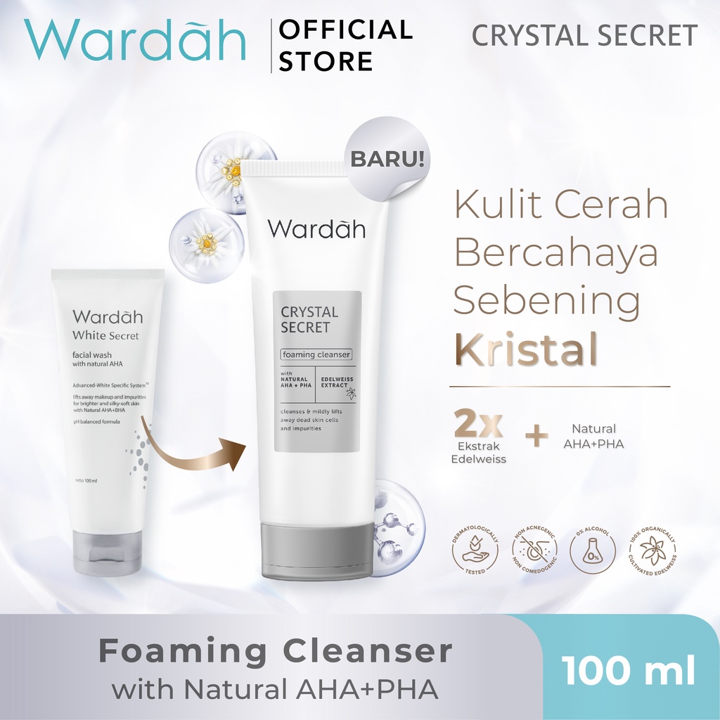 Wardah Crystal Secret Foaming Cleanser with Natural AHA+PHA 100 ml - Sabun Cuci Muka Mencerahkan