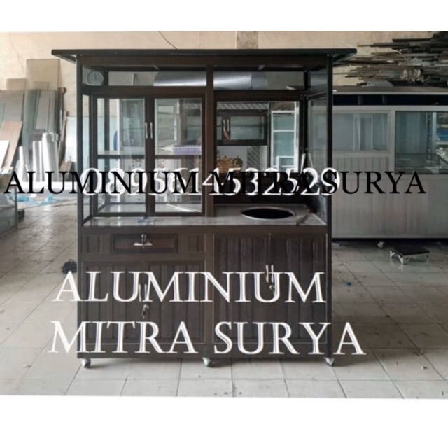 Gerobak Dagang Jualan Mie Ayam Bakso Kuah Aluminium COKLAT Kaca TERIMA PESANAN KHUSUS