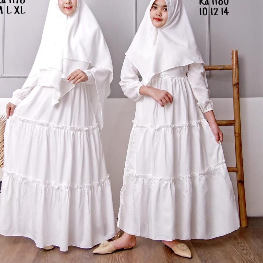 CHIANOZ Gamis Syari Putih Jumbo / Busana Muslim / Syari Lebaran Haji Umroh Manasik Pesta Mewah #1178