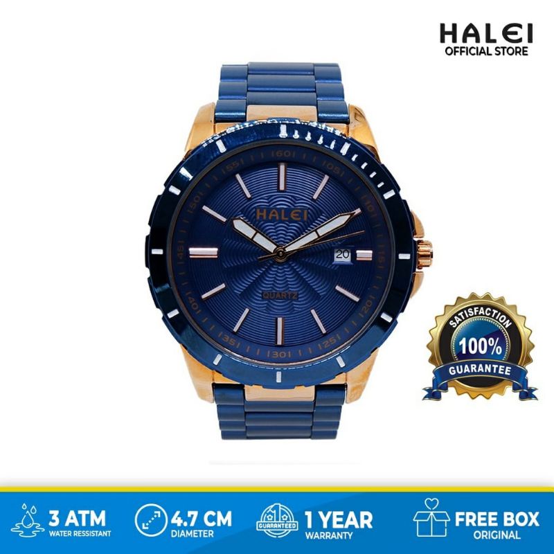 Jam Tangan Pria Halei Original Bergaransi Fitur Tanggal Aktif JAM Tangan Cowok Sporty Analog Rantai Baja Mewah Elegan Cod Promo !!  Jam Tangan Pria Halei