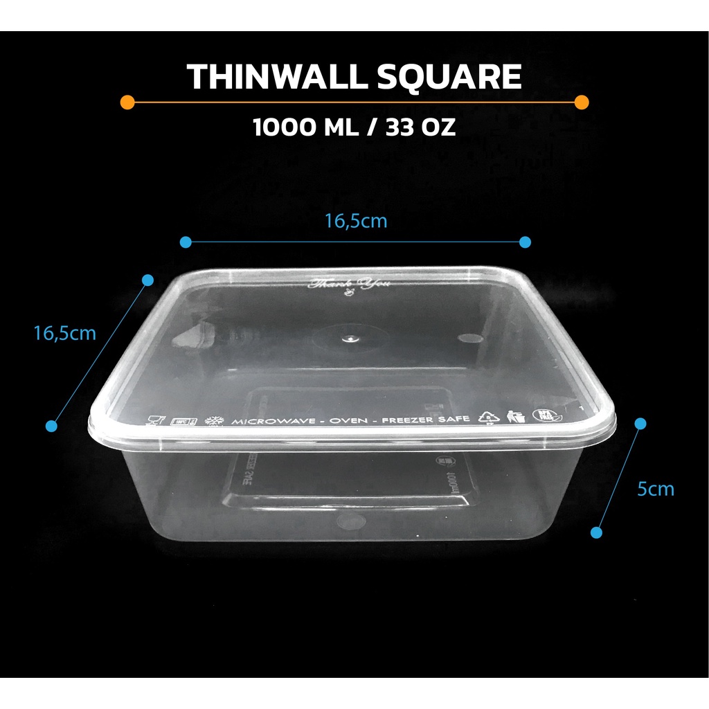 

Thinwall Square 1000ml + TUTUP isi 25 / Box Kotak Plastik Murah