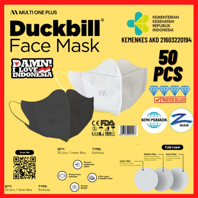 Masker Duckbill Multi one plus kemenkes akd MEDIS 3 PLY isi 50pcs