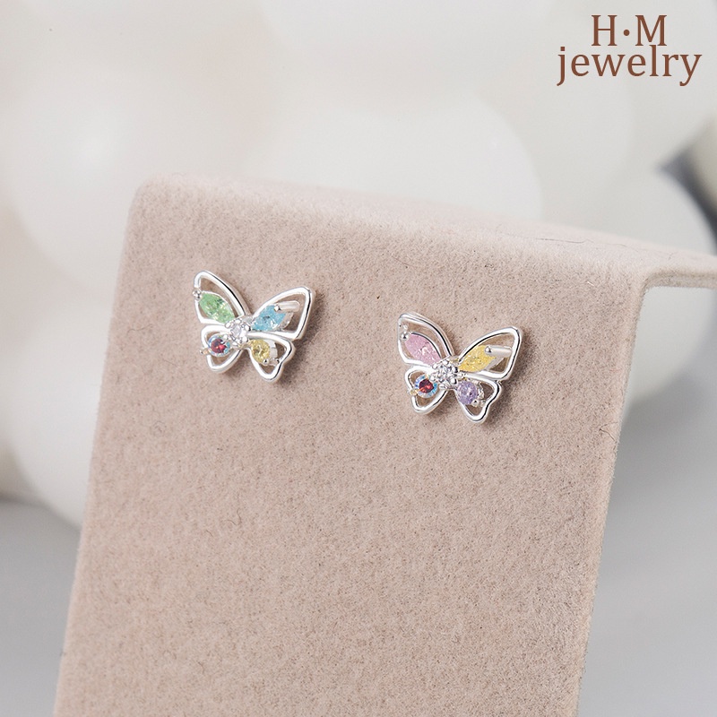 Anting Stud Butterfly Kristal Warna-Warni Untuk Perempuan