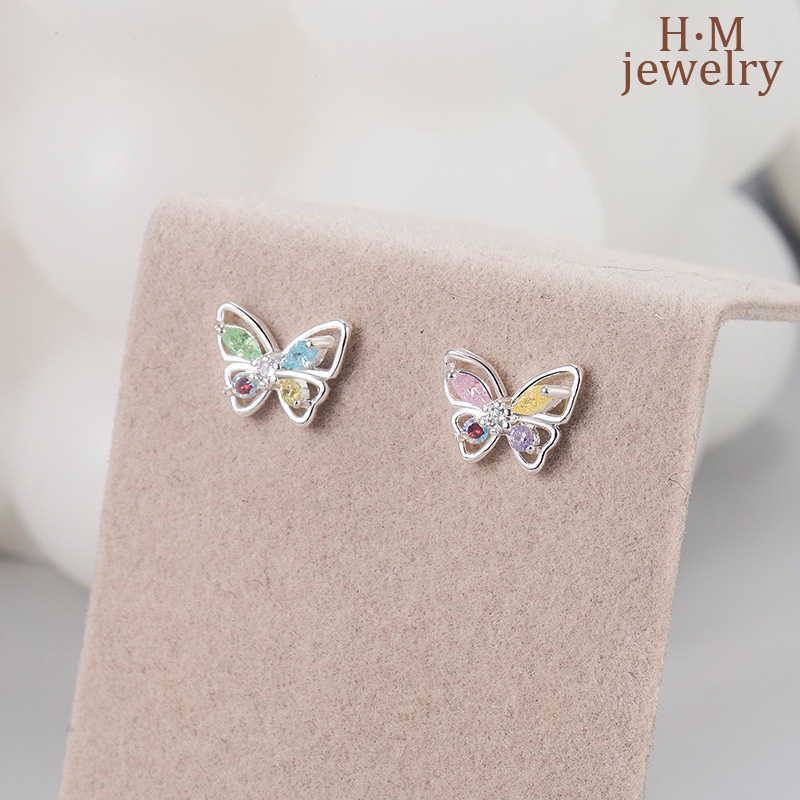 Anting Stud Butterfly Kristal Warna-Warni Untuk Perempuan