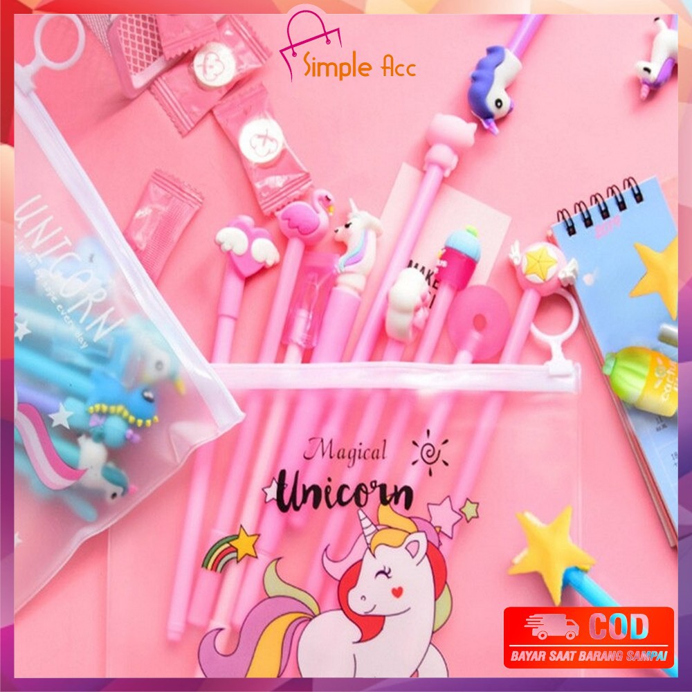 

~COD~DO-A15 Pulpen Gel Karakter Lucu Set Isi 20PCS Pena FREE Zipper Pouch Tempat Pensil Transparan