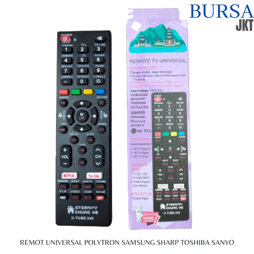 REMOTE TV UNIVERSAL YOUTUBE NETFLIX POLYTRON SAMSUNG TOSHIBA LG TCL TANPA PROGRAM UTUBE 240