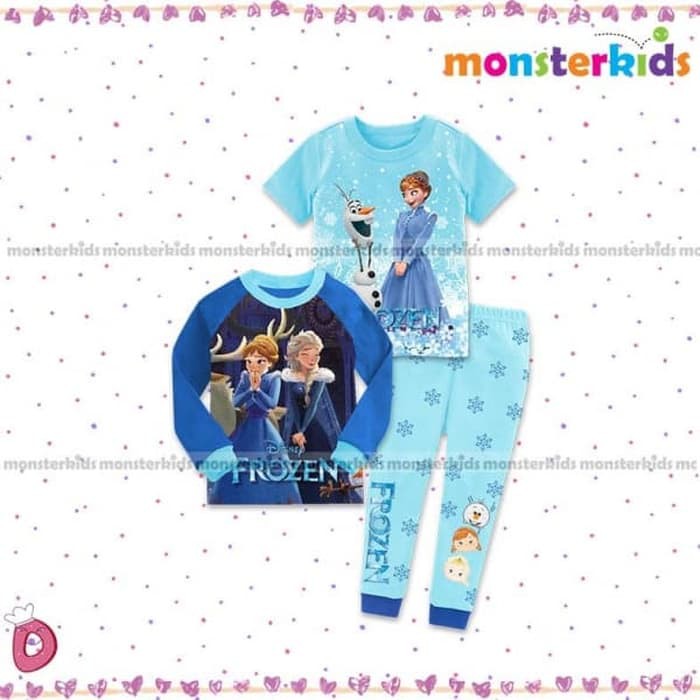 Piyama Baju  Tidur  Anak Perempuan 3in1 MK 6 Elsa Anna 