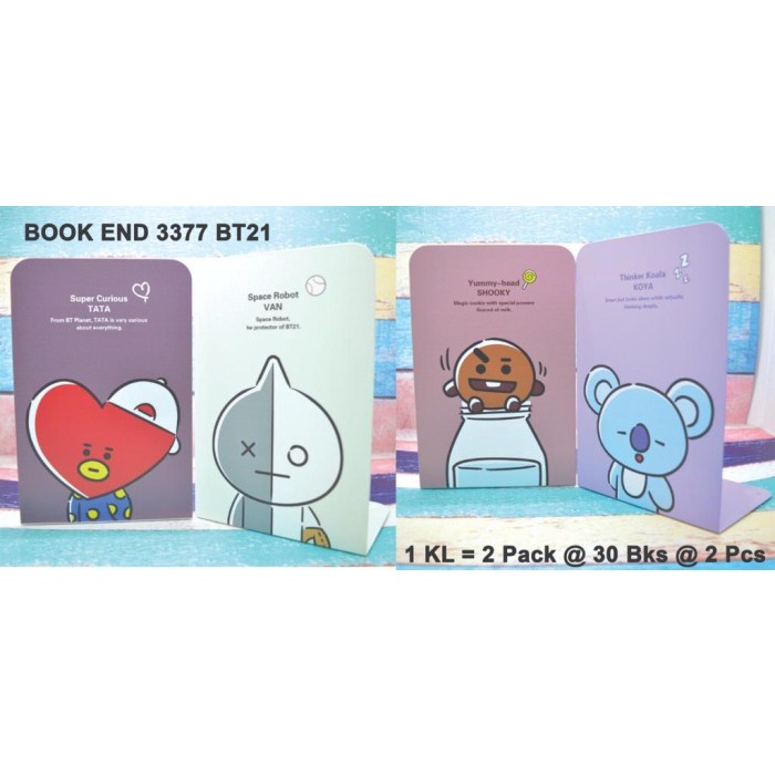 

Penahan buku atau pembatas buku dari besi motif bts bt21 seri b