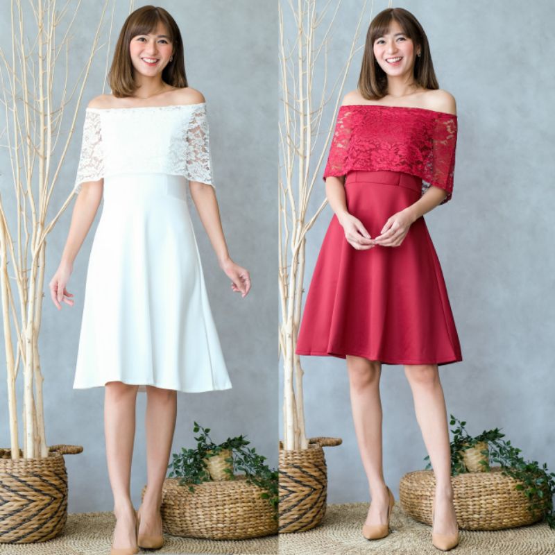 PROMO DISKON!!DRESS PESTA/DRESS NATAL/SABRINA BRUKAT DRESS READY