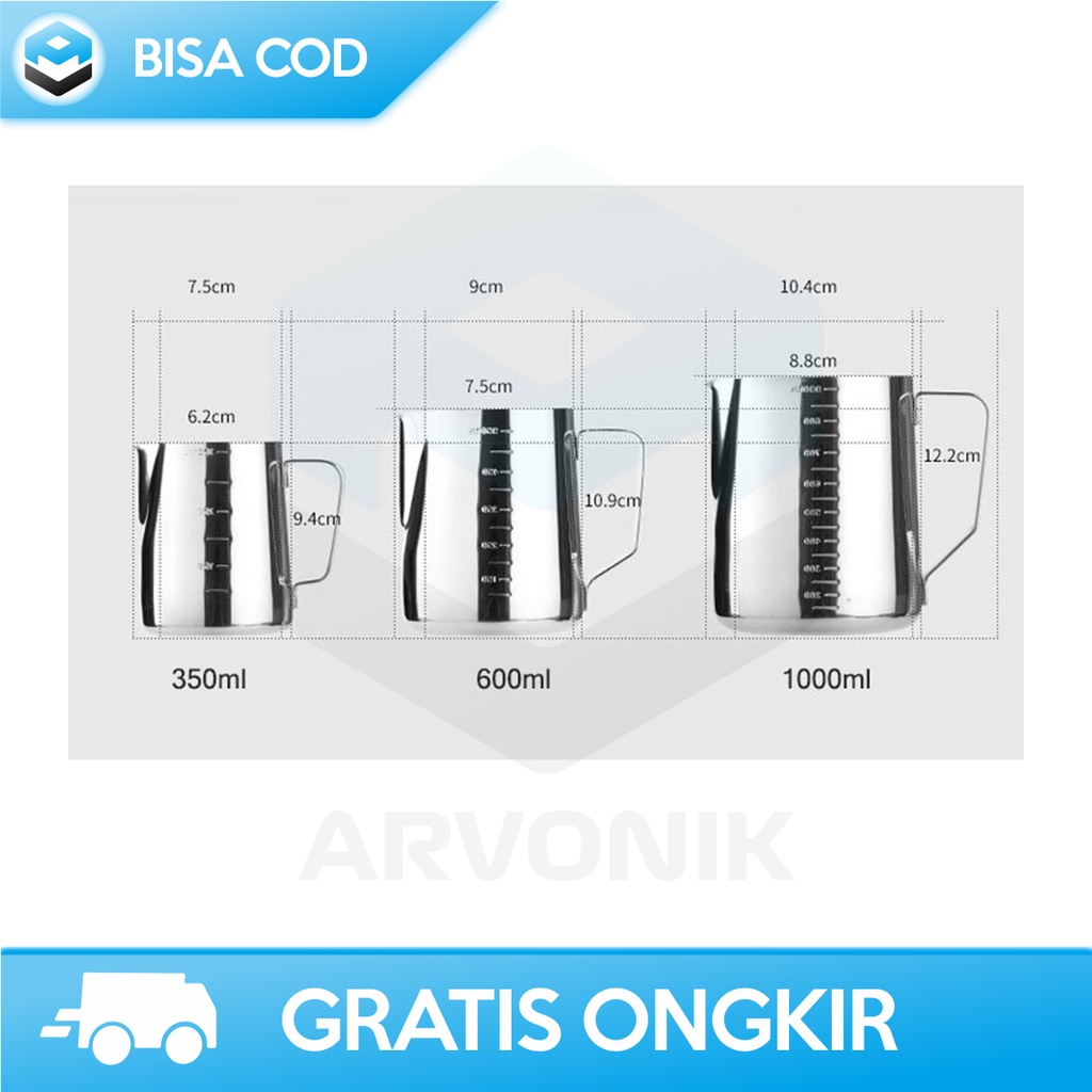 MILK JUG LATTE ART 350 ML LANCIP ONETWOCUPS ZM0078 ORIGINAL STAINLESS STEEL GELAS PITCHER KOPI