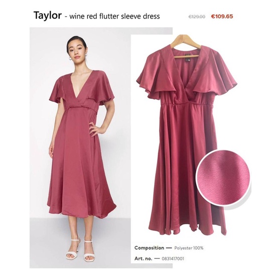 Taylor wine red flutter sleeve dres