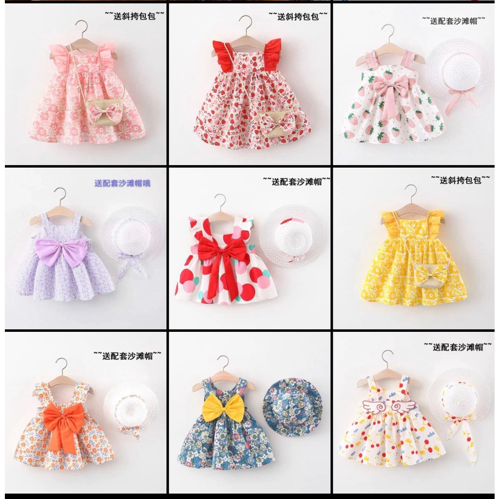 PAKAIAN PEREMPUAN GAUN DRESS ANAK BALITA BUNGA FLOWER FASHION FREE TOPI BAG TAS IMPOR