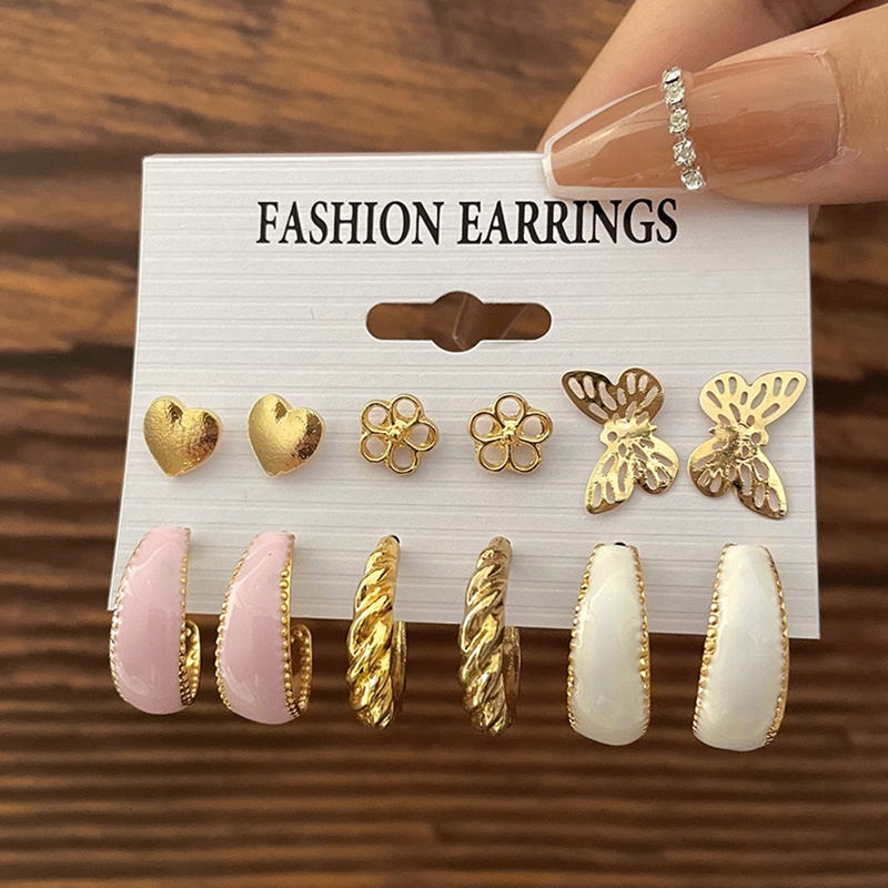 Set Anting Mutiara Geometris Bahan Logam Warna Emas Gaya Vintage Untuk Wanita