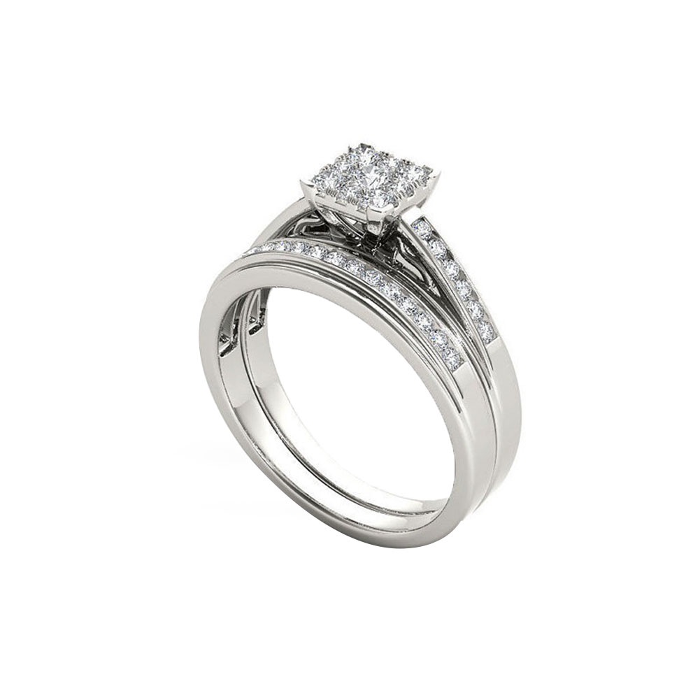 Hu Hu Hu Hu Hu Alat Bantu Pasang Kacamata♡ Cincin Kawin / Tunangan Zircon Persegi Dua Lapis Untuk Pengantin Wanita