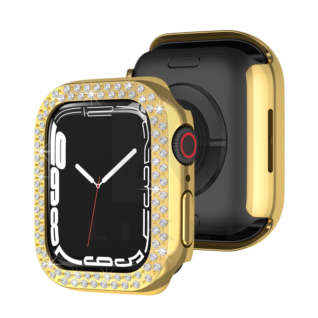 Diamond CaSE For Apple Watch7 41mm 45mm 44mm 40mm 42mm 38mm Bling Bumper Pelindung Cover iWatch Series7 3 4 5 6 se t500 x7 t5 t55 ft50 w26 w46 w56