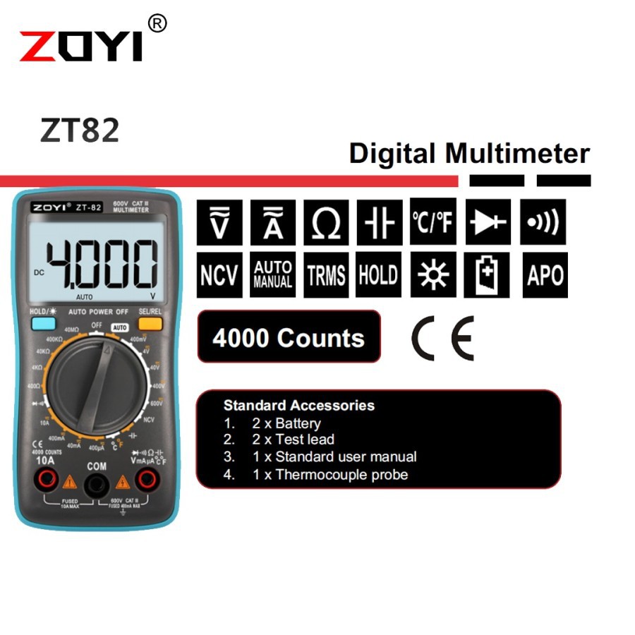 Zoyi ZT-82 Multitester Multimeter Avometer Capasitor Mikrofarad NCV