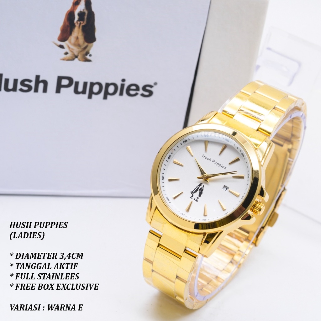 (FREE BOX) JAM TANGAN WANITA HUSH PUPPIES RANTIA BODY BULAT TANGGAL AKTIF