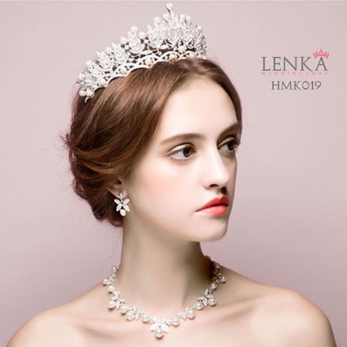 Aksesoris Royal Pengantin Modern l Paket Crown Kalung Anting Wedding Lenka - HMK019