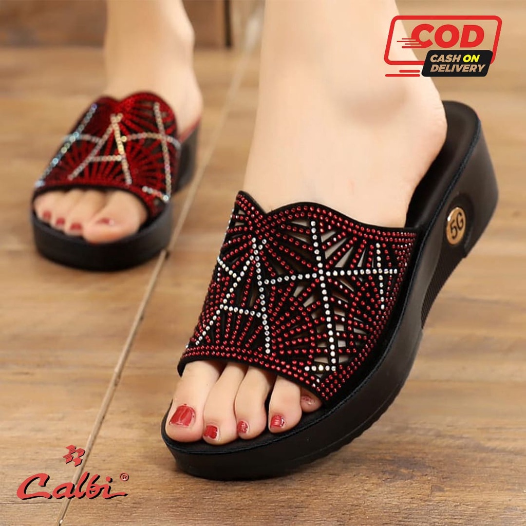 Sandal Wanita Calbi Model Terbaru-Sandal calbi Motif Laba Laba-Sandal Wedges Calbi Murah Terlaris Masakini Free Ongkir