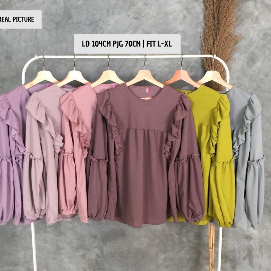 Blouse Wanita Lengan Panjang Kekinian Rumbai Gina LD 106cm Pjg 70cm FIt XL-XXL-Coksu