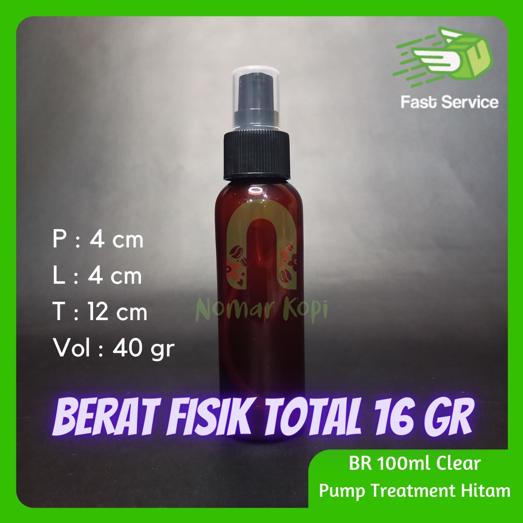 BOTOL AMBER 100ML BR PUMP TREATMENT PET TEBAL SERUM KOSMETIK