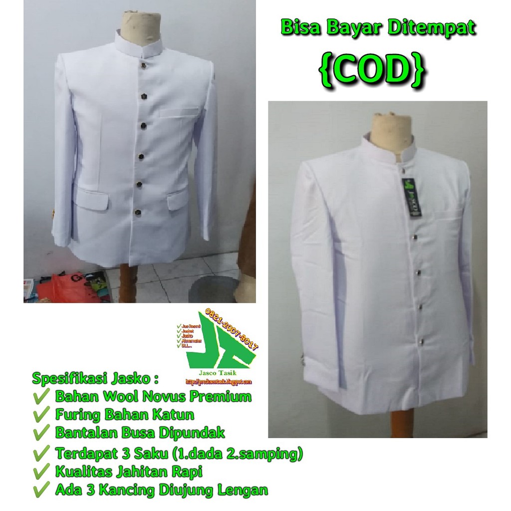 Jasko Putih Polos Wol Novus Premium By Jasco Tasik / Jas Koko / Baju Koko / Baju Muslim Pria / COD