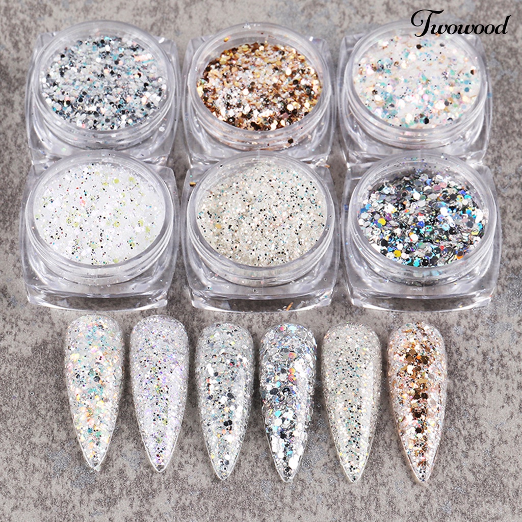 6 Pcs Bubuk Glitter Bahan Akrilik Ukuran 1g Untuk Nail Art