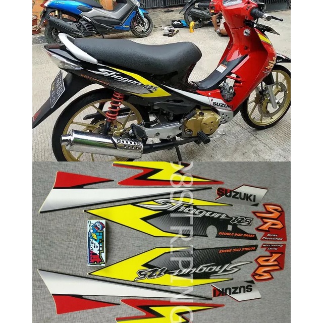 STRIPING SHOGUN 125 SP MERAH TAHUN 2006 STIKER LIS STANDAR ORI SUZUKI