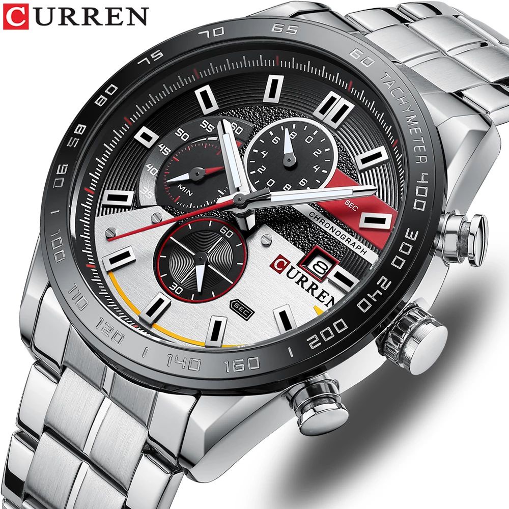 CURREN 8410 Jam Tangan Pria Analog Stainless Steel Chronograph Luminous Hand WATCHKITE WKOS