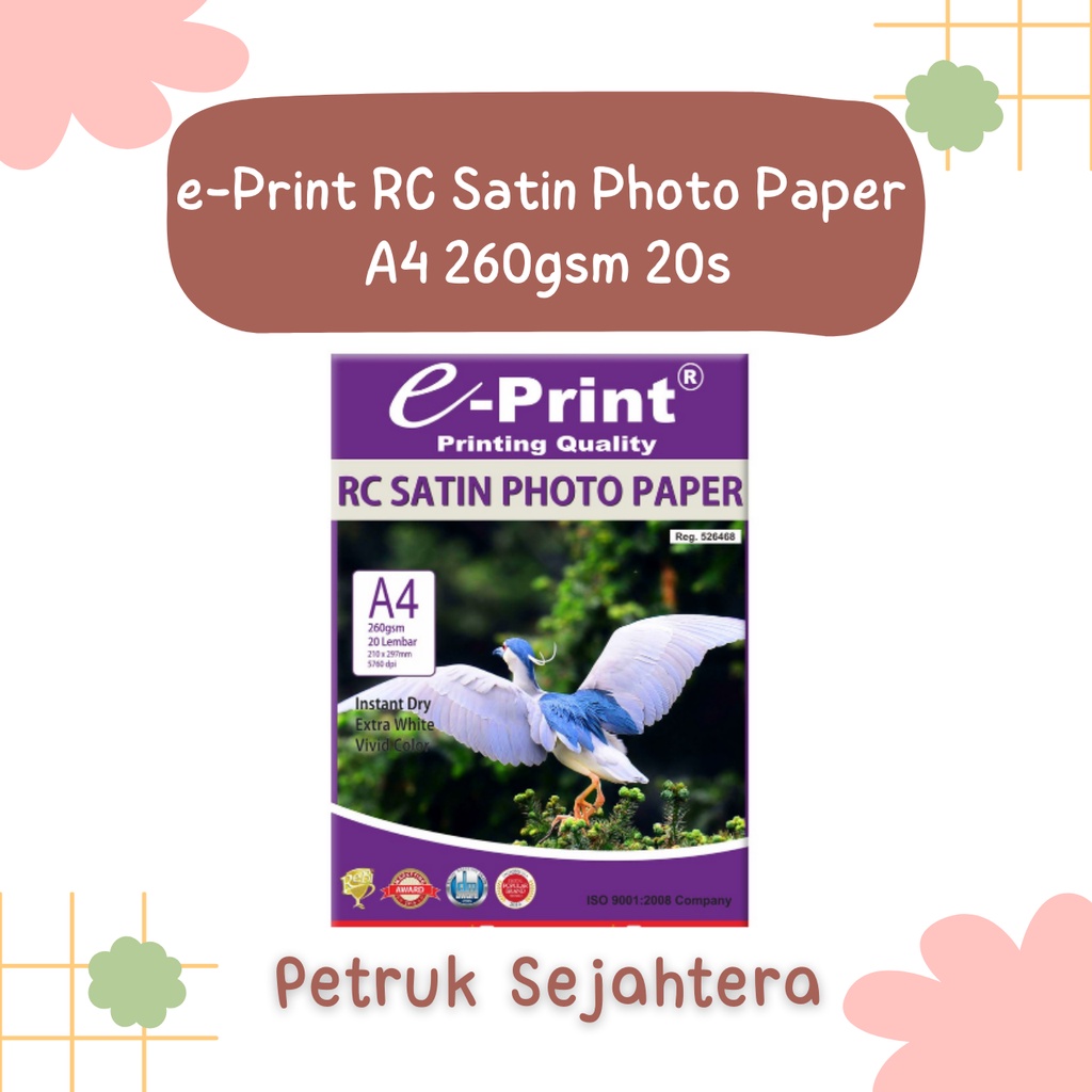 

[PAK] KERTAS FOTO / RC SATIN PHOTO PAPER EPRINT A4 260 GSM (20 LEMBAR)*